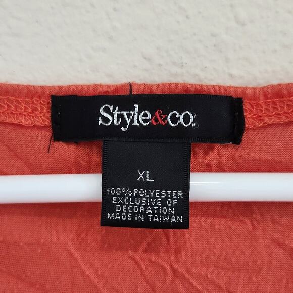 Style & Co Y2k Crinkle Texture Orange Floral Embroidered Fall Blouse Top Size XL - Picture 8 of 10